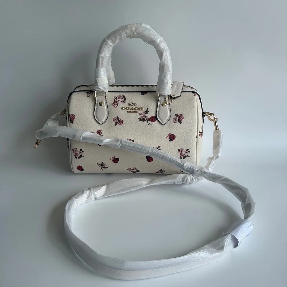 Coach Rowan Satchel Ladybug Floral Print Chalk Multi Canvas Crossbody Bag CU272